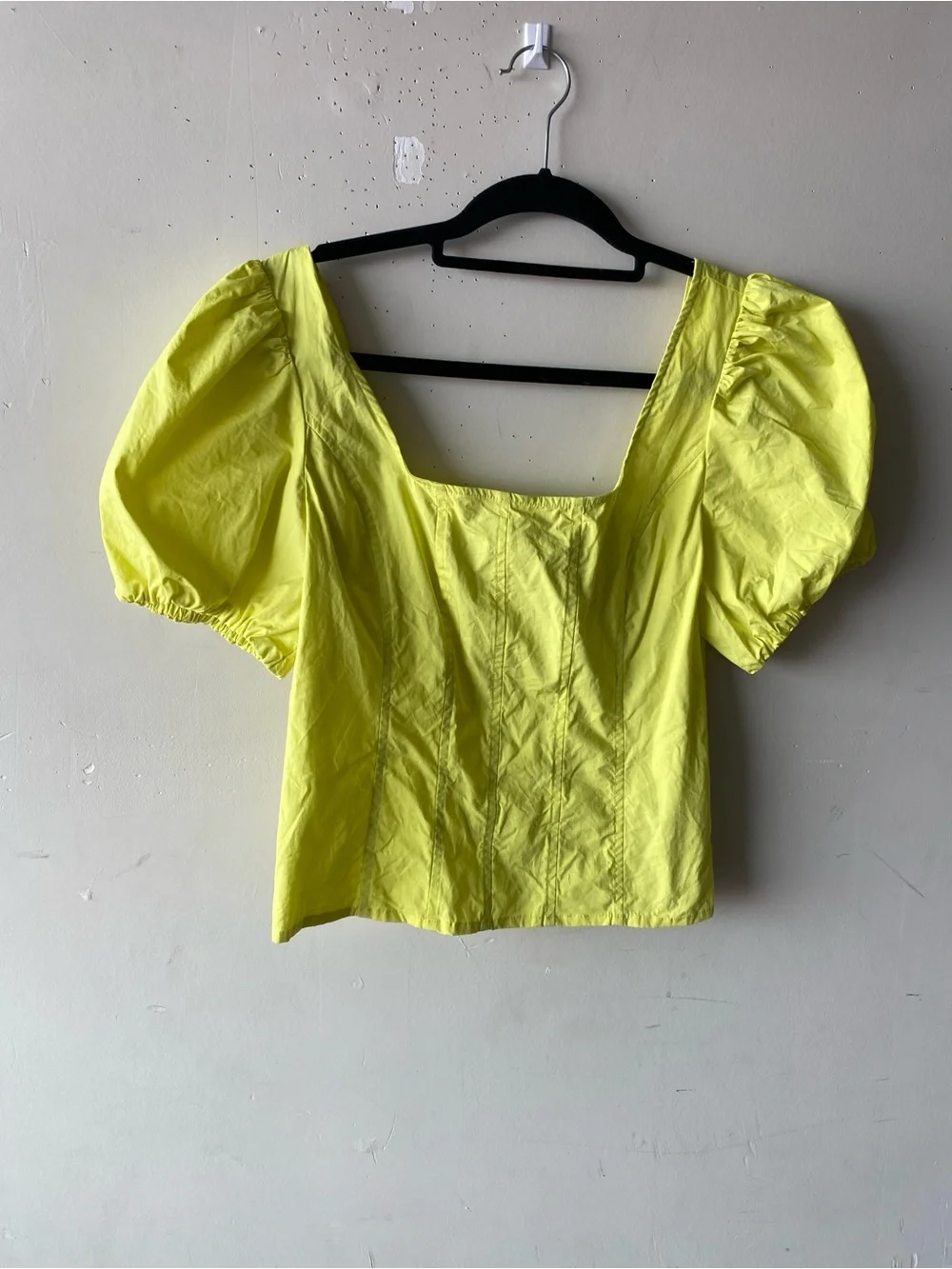 J.Crew Neon Yellow Puff Sleeve Square Neck Smocked Corset Top 6 Cottagecore
